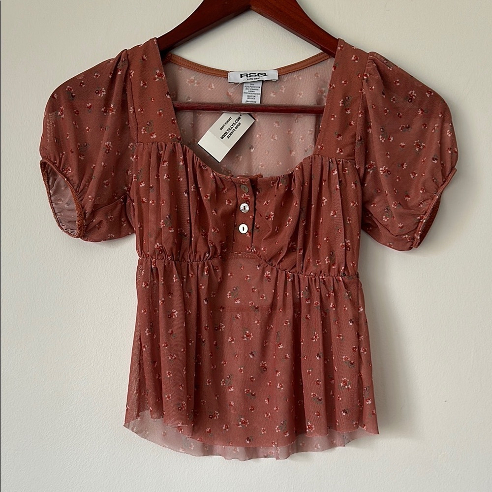 RSQ Women's Floral Brown Top Size XS